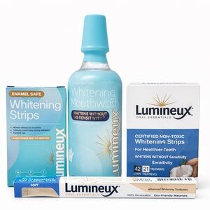 Lumineux Non Toxic Teeth Whitening 4-Piece Bundle: Strips, Mouthwash, Toothbrush